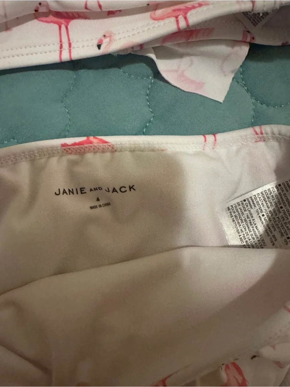 Janie and Jack White Bikini Set with Pink Flamingo Print